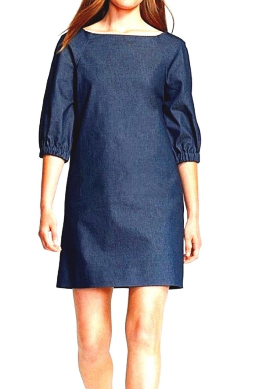 Kate Spade New York Denim Shift Dress Size 8 Blue 3/4 Sleeve Gold Zip Stretch